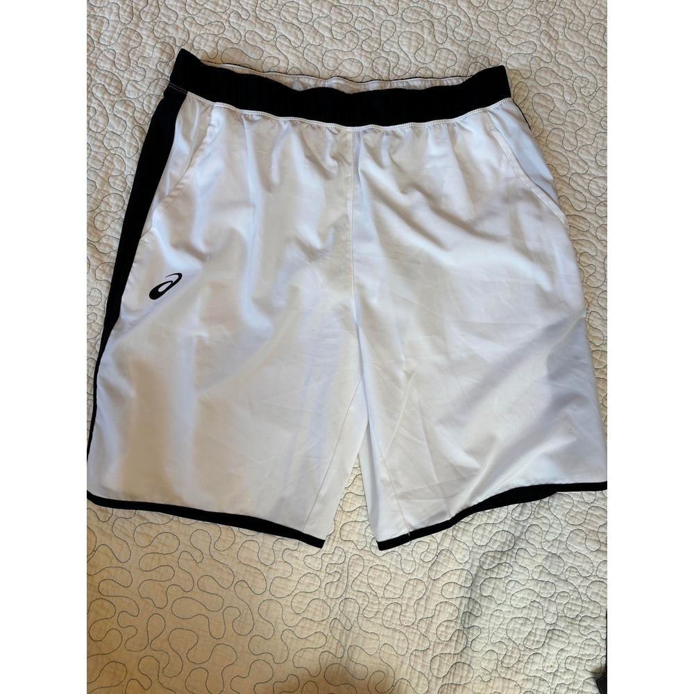 Asics Resolution Mens Tennis Shorts White Black Athletic Gym Training Large NWOT